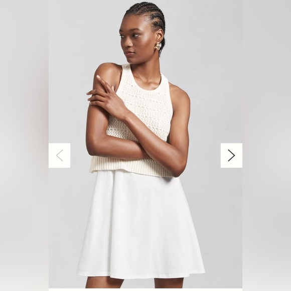 Anthropologie Daily Practice Twofer Sweater Knit Mini Dress Cream Medium Boho - Picture 3 of 15